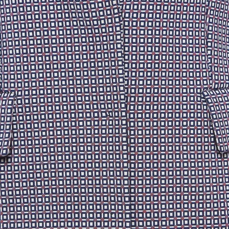 Pre Owned Christian Dior Blue Geometric Pattern Cotton Single Breasted Blazer M