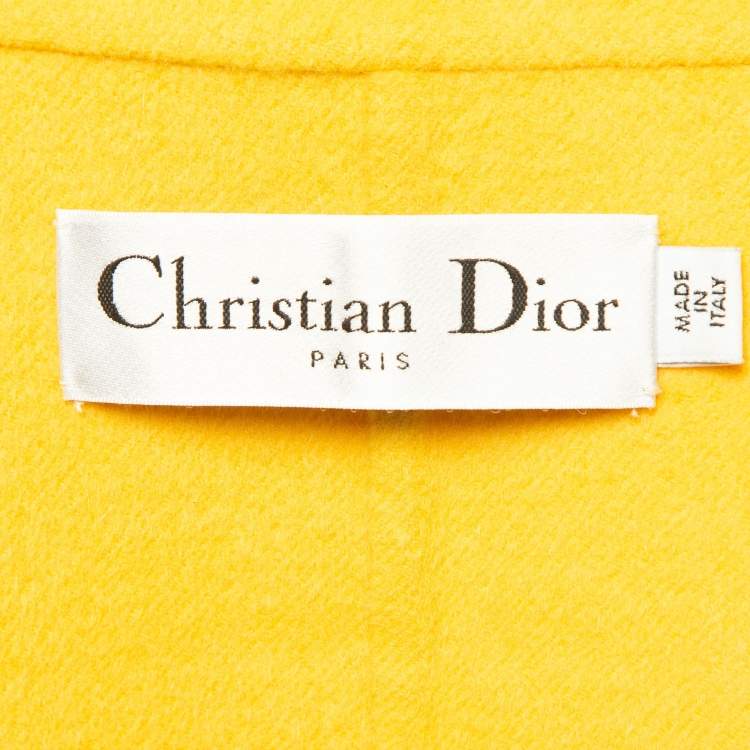 Pre Owned Dior Yellow Wool Blend Double Breasted Sleeveless Oversized Coat M