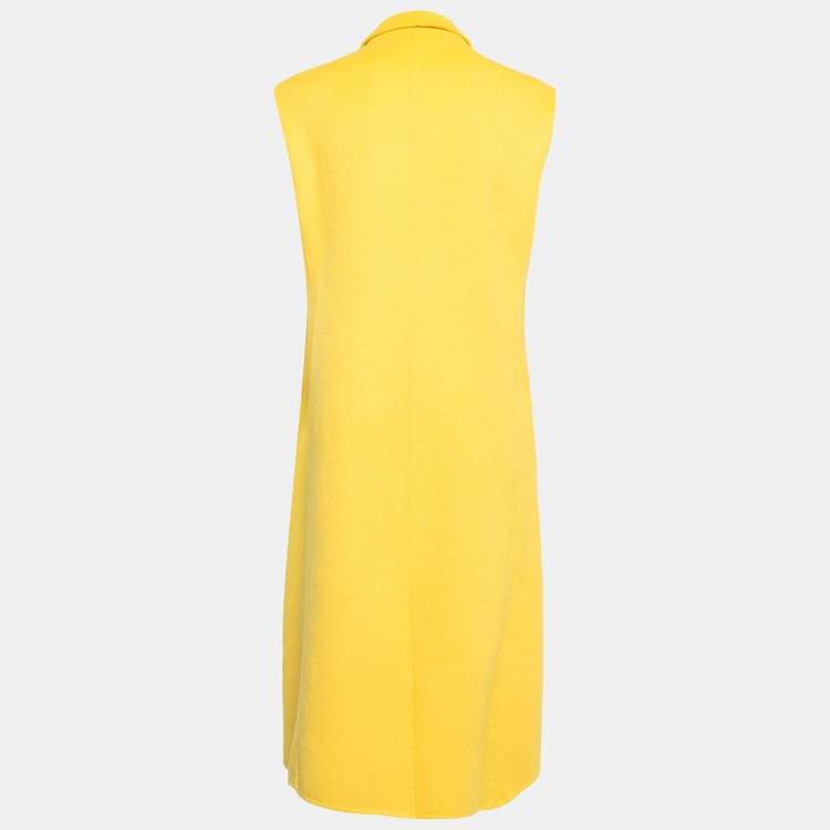 Pre Owned Dior Yellow Wool Blend Double Breasted Sleeveless Oversized Coat M