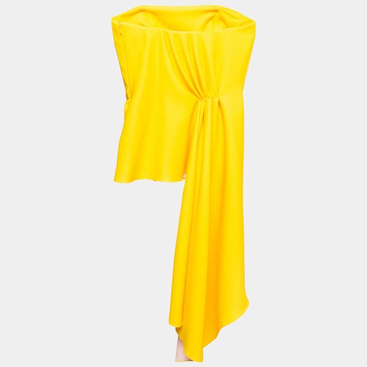 Pre Owned Dior Yellow Jersey Strapless Asymmetric Corset Top M