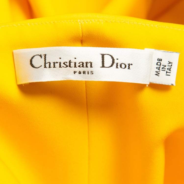 Pre Owned Dior Yellow Jersey Strapless Asymmetric Corset Top M