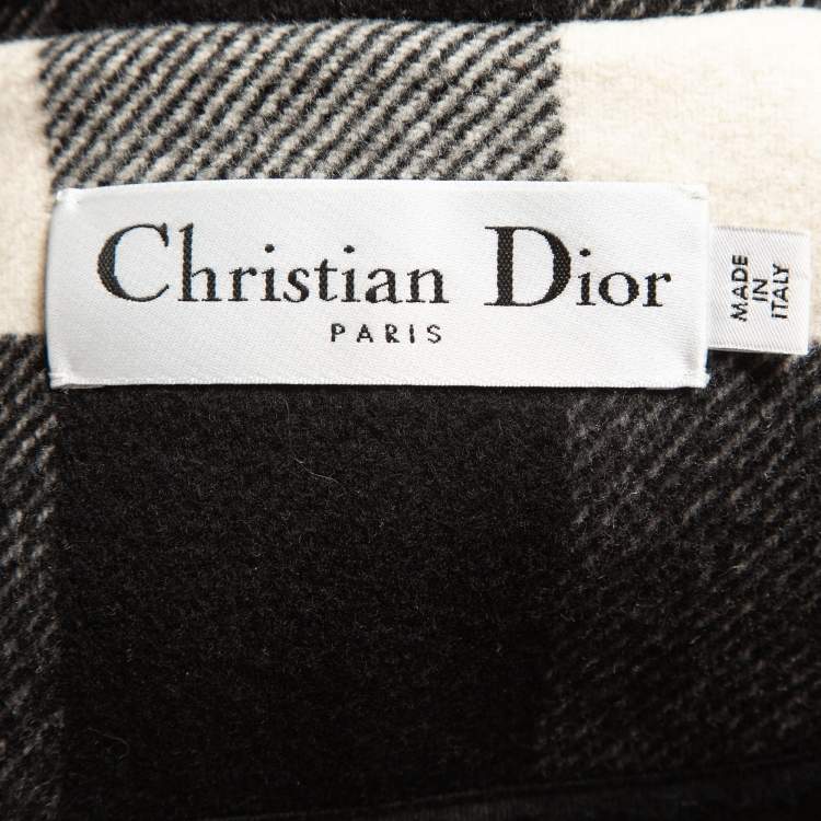 Pre Owned Dior Black/White Gingham Wool Double Breasted Coat M
