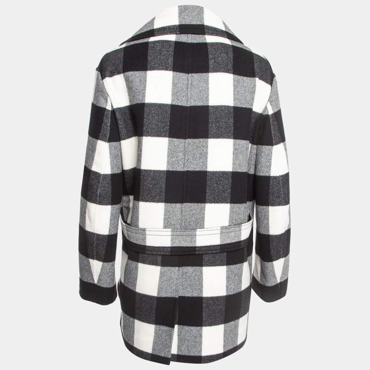 Pre Owned Dior Black/White Gingham Wool Double Breasted Coat M