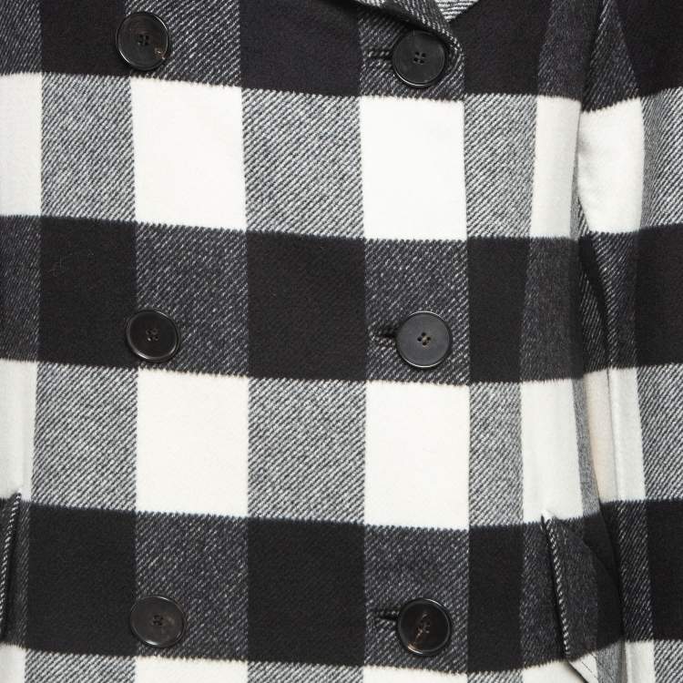 Pre Owned Dior Black/White Gingham Wool Double Breasted Coat M