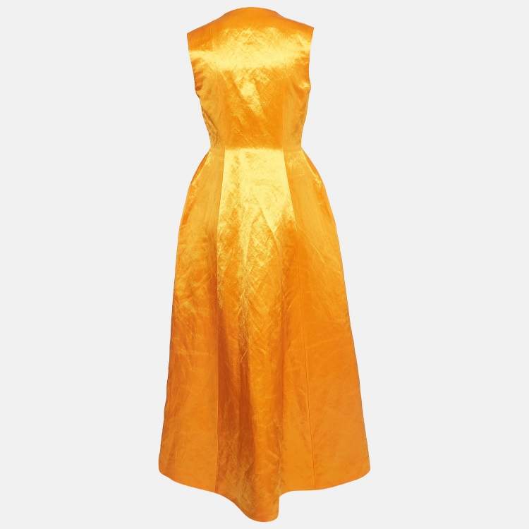 Pre Owned Dior Orange Satin High Slit Open Front Maxi Dress M