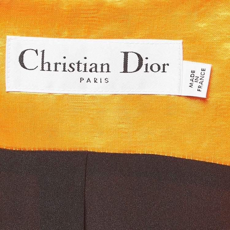 Pre Owned Dior Orange Satin High Slit Open Front Maxi Dress M