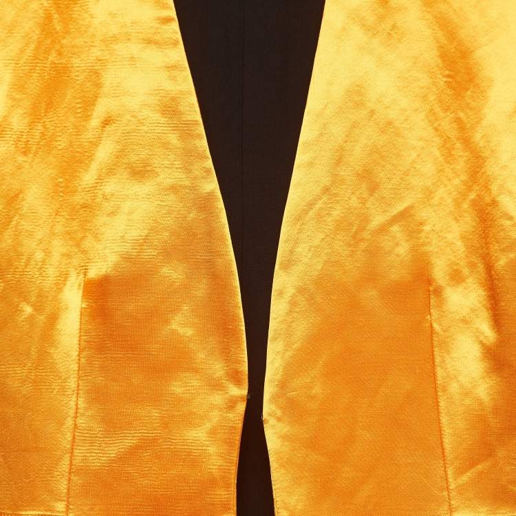 Pre Owned Dior Orange Satin High Slit Open Front Maxi Dress M