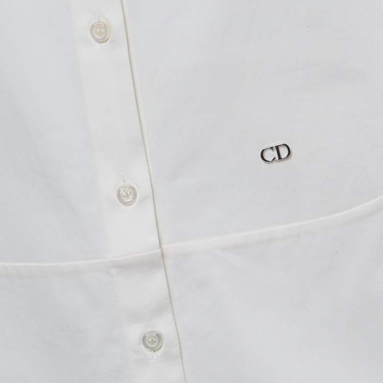 Pre Owned Dior White Cotton Sleeveless Drop Waist Shirt Dress M