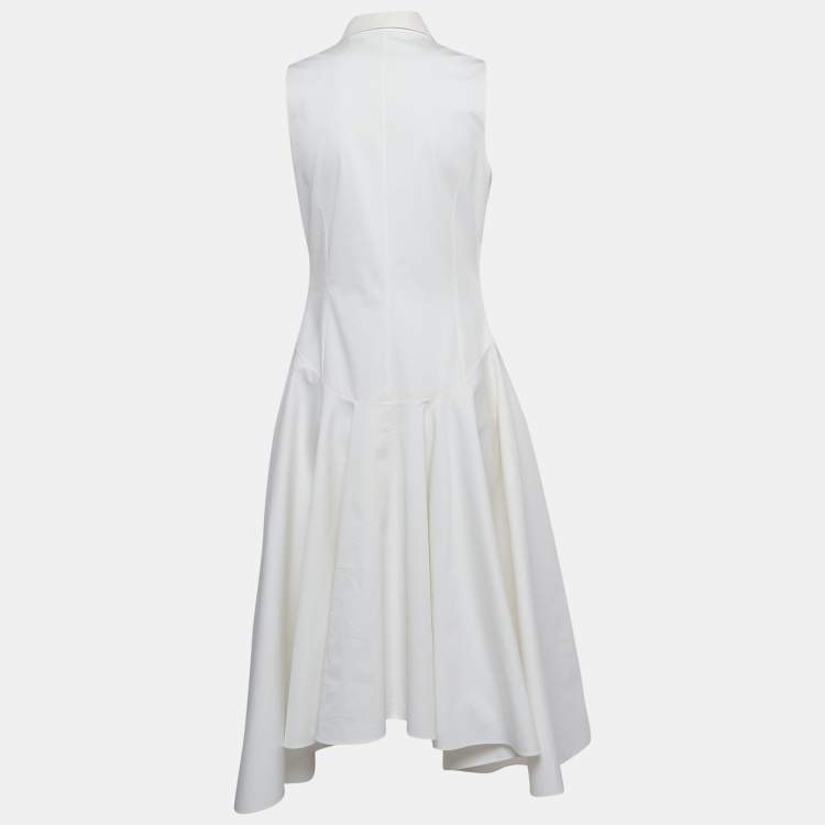 Pre Owned Dior White Cotton Sleeveless Drop Waist Shirt Dress M