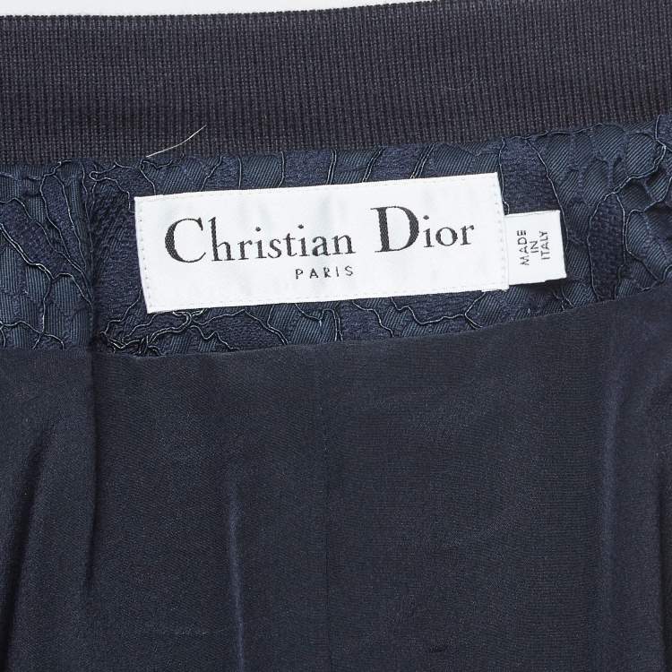 Pre Owned Christian Dior Navy Blue Floral Lace Cropped Jacket M