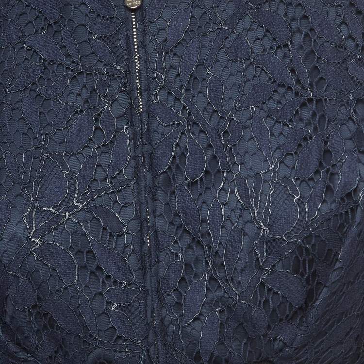 Pre Owned Christian Dior Navy Blue Floral Lace Cropped Jacket M