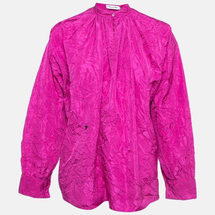 Pre Owned Dior Pink Crinkle Taffeta High-Low Oversized Blouse M