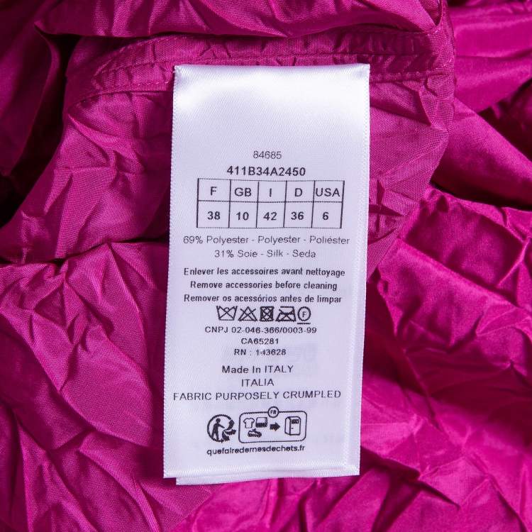 Pre Owned Dior Pink Crinkle Taffeta High-Low Oversized Blouse M
