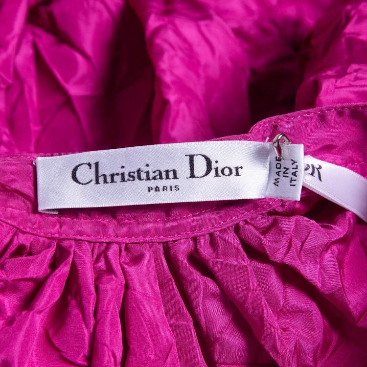 Pre Owned Dior Pink Crinkle Taffeta High-Low Oversized Blouse M