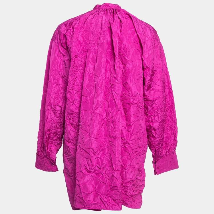Pre Owned Dior Pink Crinkle Taffeta High-Low Oversized Blouse M