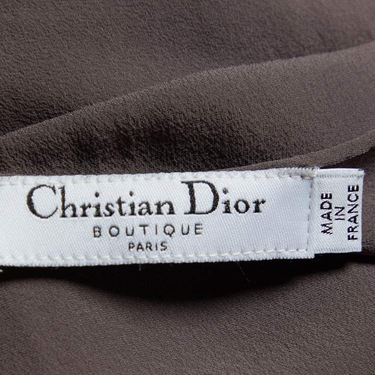 Pre Owned Dior Boutique Vintage Taupe Floral Devore Velvet Draped Dress L