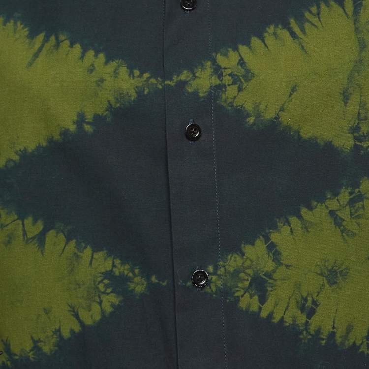 Pre Owned Dior Green Tie Die Print Cotton Short Sleeve Shirt M