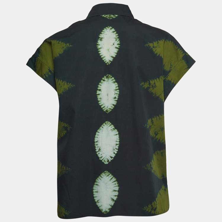 Pre Owned Dior Green Tie Die Print Cotton Short Sleeve Shirt M