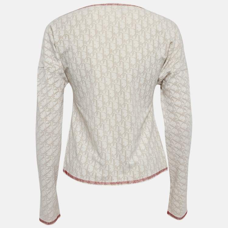 Pre Owned Christian Dior Boutique Beige Monogram Knit Long Sleeve Top M   