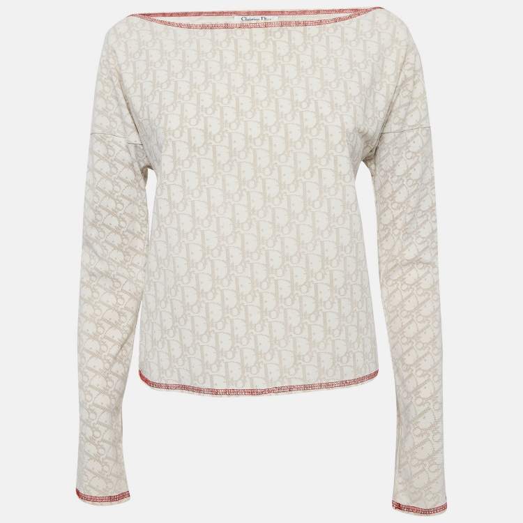 Pre Owned Christian Dior Boutique Beige Monogram Knit Long Sleeve Top M   