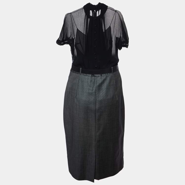 Pre Owned  Dior Black Wool & Silk Belted Midi Dress M