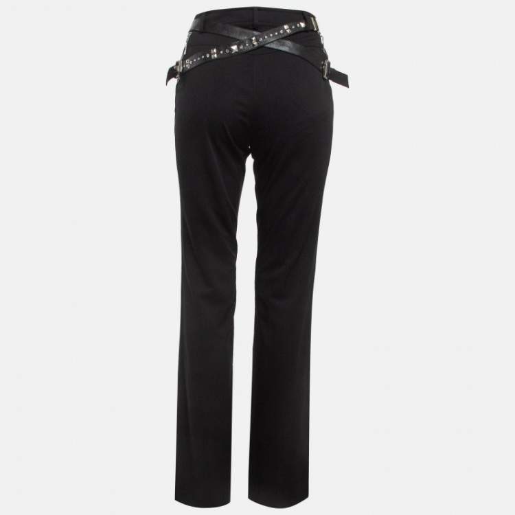 Pre Owned Christian Dior Boutique Black Studded Belt Gabardine Trousers L