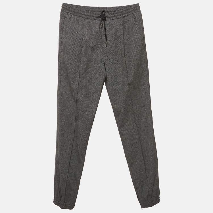 Pre Owned Dior Dark Grey Houndstooth Wool Pants L