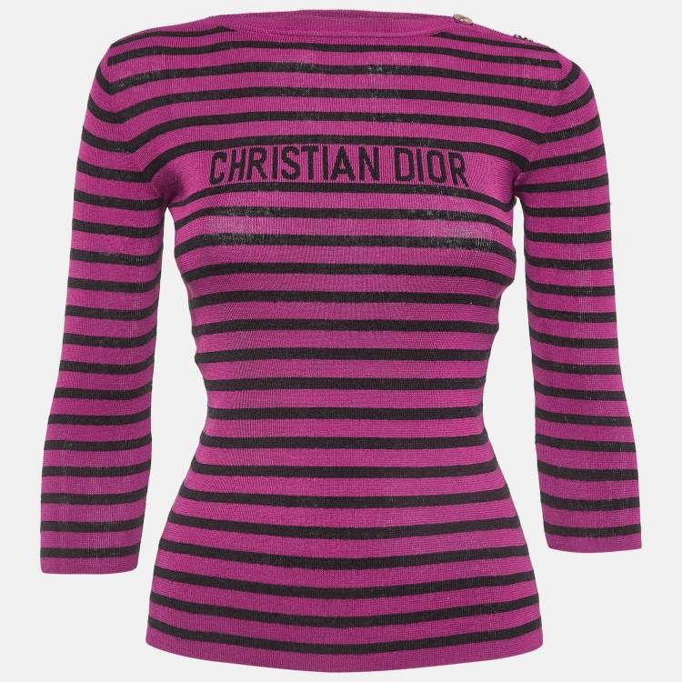 Pre Owned Christian Dior Pink Striped Rib Knit Top S