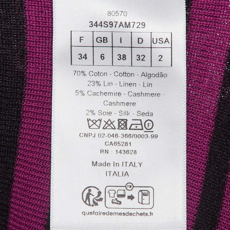 Pre Owned Christian Dior Pink Striped Rib Knit Top S