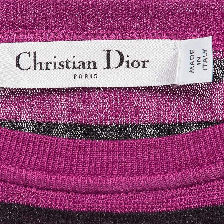 Pre Owned Christian Dior Pink Striped Rib Knit Top S