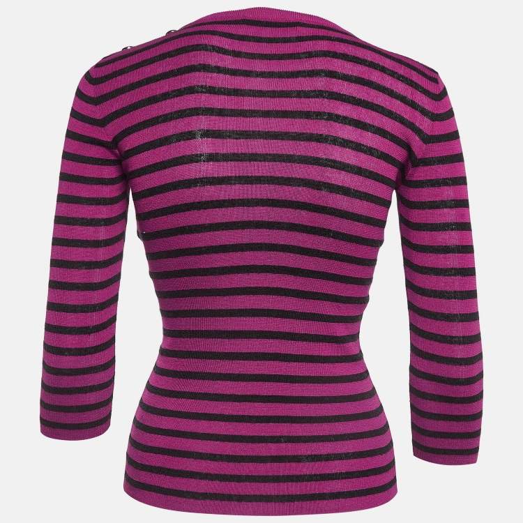 Pre Owned Christian Dior Pink Striped Rib Knit Top S