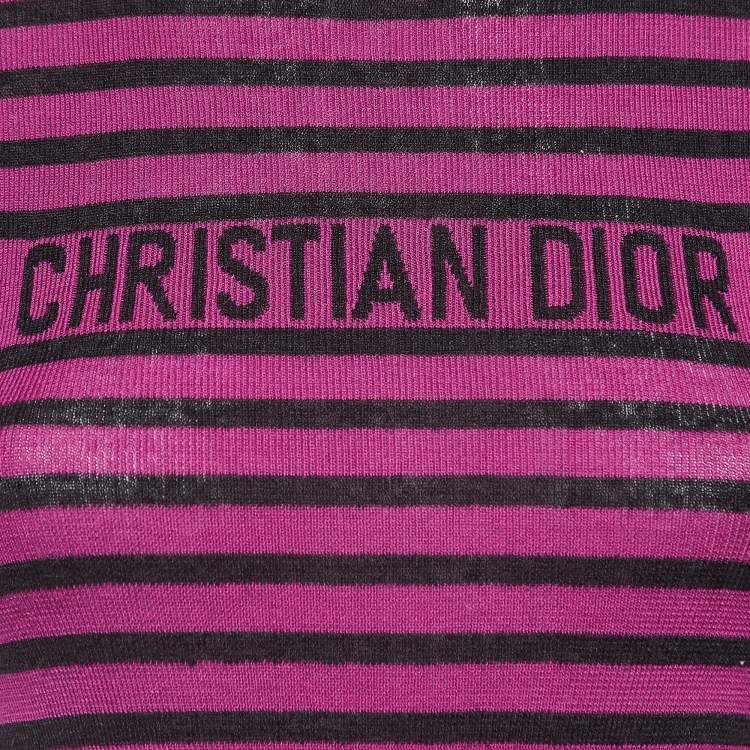 Pre Owned Christian Dior Pink Striped Rib Knit Top S
