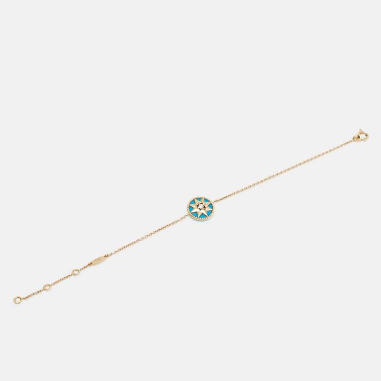 Pre Owned Dior  Rose des Vents Turquoise Diamond 18k Yellow Gold Station Bracelet