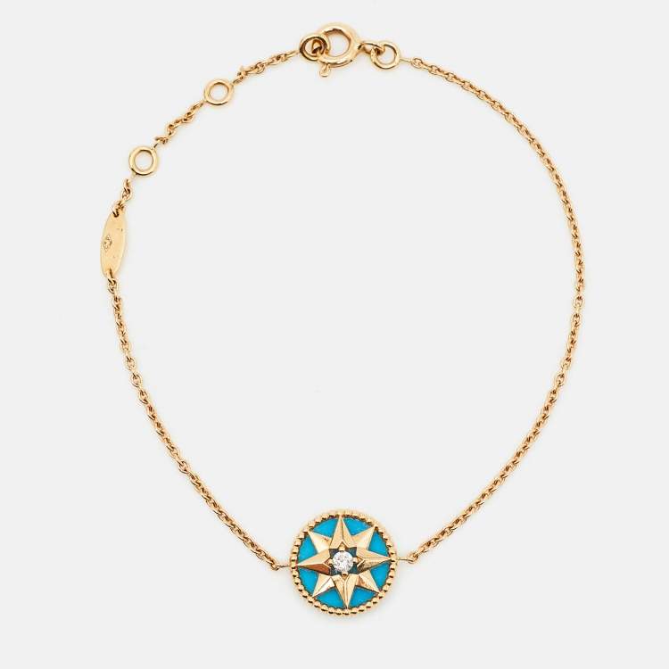 Pre Owned Dior  Rose des Vents Turquoise Diamond 18k Yellow Gold Station Bracelet