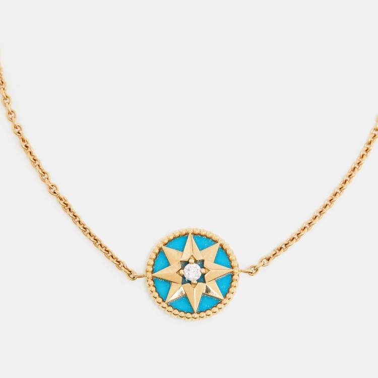 Pre Owned Dior  Rose des Vents Turquoise Diamond 18k Yellow Gold Station Bracelet