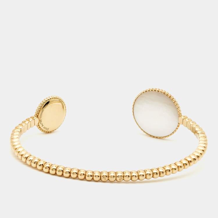 Pre Owned Dior Rose Celeste Onyx Diamond Mother of Pearl 18K Two Tone Gold Bracelet 15.5
