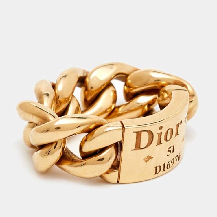 Pre Owned Dior 18K Yellow Gold Chain Link Ring Size 51