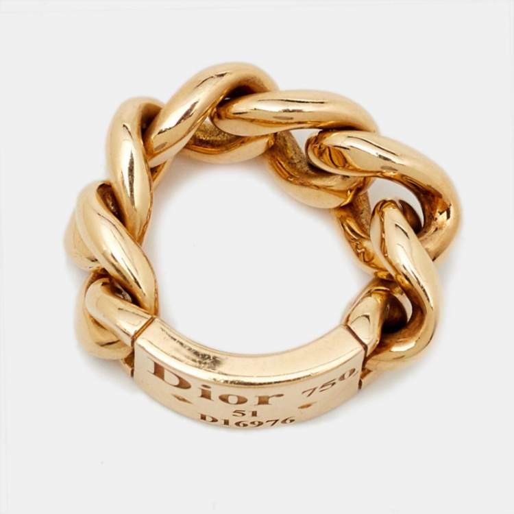 Pre Owned Dior 18K Yellow Gold Chain Link Ring Size 51