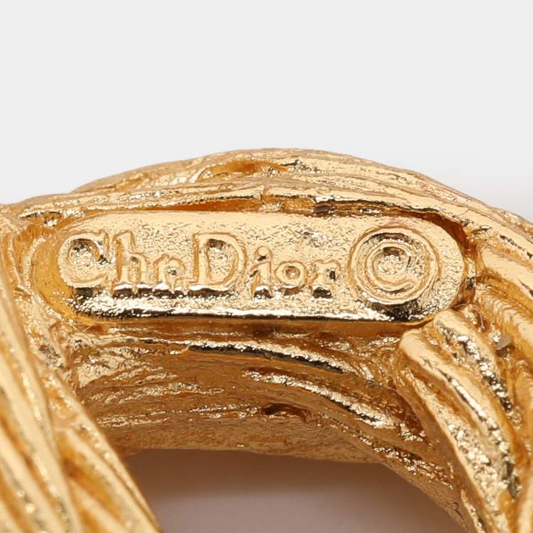 Pre Owned Dior Gold Tone Metal Double Heart Brooch