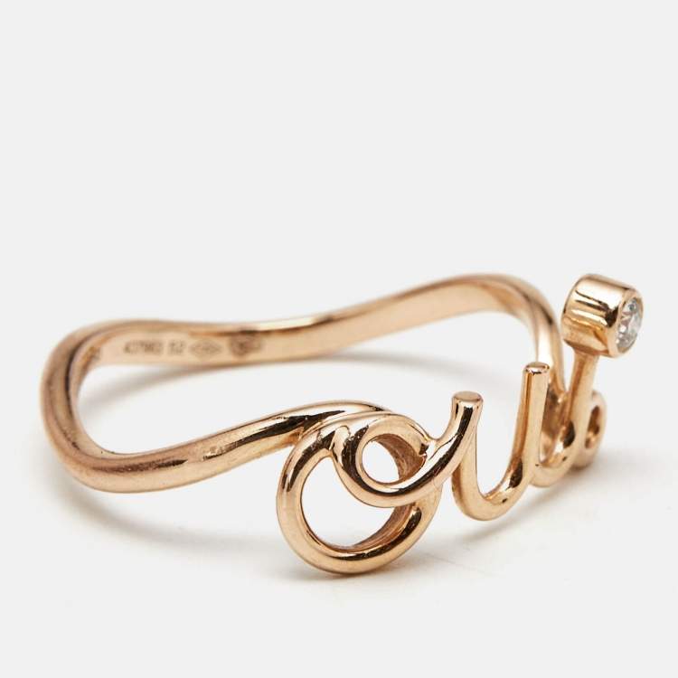 Pre Owned Dior Oui Diamond 18k Rose Gold Ring Size 52