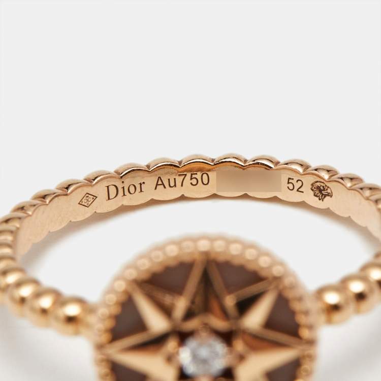 Pre Owned Dior Rose Des Vents Pink Opal Diamond 18k Rose Gold Ring Size 52