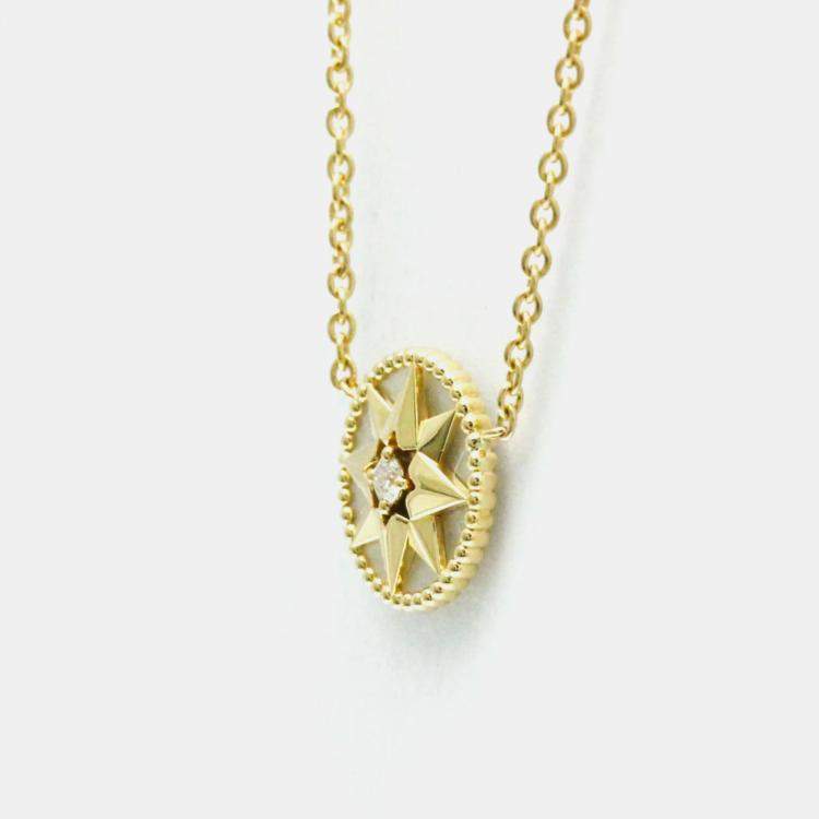 Pre Owned Christian Dior Rose Des Vents Yellow Gold 18K Diamond Mother Of Pearl Pendant Necklace 