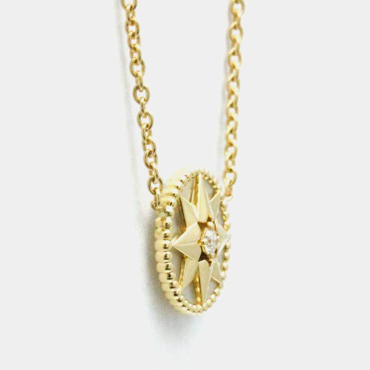 Pre Owned Christian Dior Rose Des Vents Yellow Gold 18K Diamond Mother Of Pearl Pendant Necklace 
