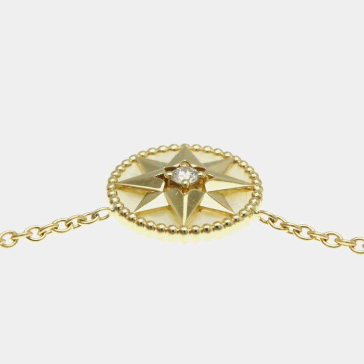 Pre Owned Christian Dior Rose Des Vents Yellow Gold 18K Diamond Mother Of Pearl Pendant Necklace 