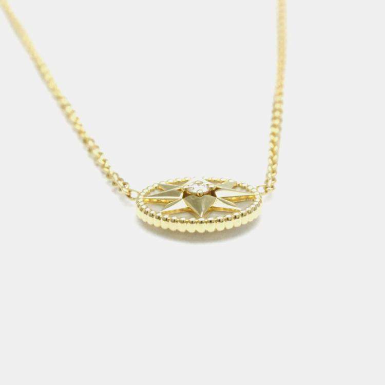 Pre Owned Christian Dior Rose Des Vents Yellow Gold 18K Diamond Mother Of Pearl Pendant Necklace 