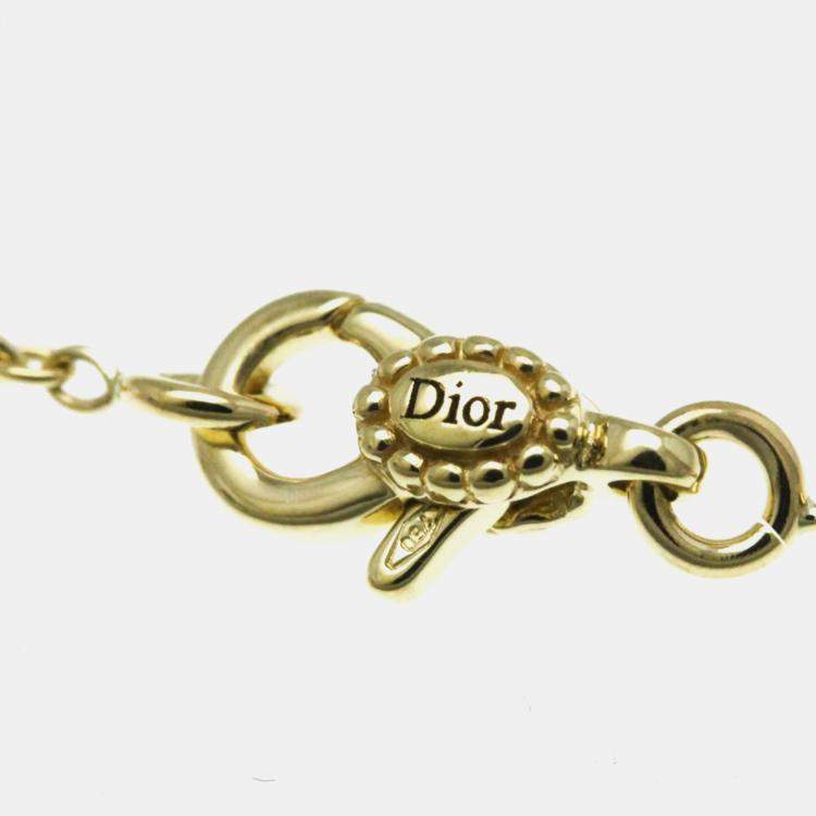 Pre Owned Christian Dior Rose Des Vents Yellow Gold 18K Diamond Mother Of Pearl Pendant Necklace 