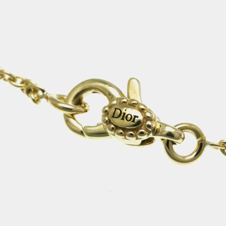 Pre Owned Christian Dior Rose Des Vents Yellow Gold 18K Diamond Mother Of Pearl Pendant Necklace 