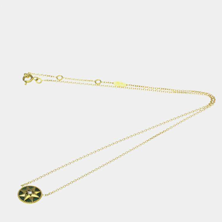 Pre Owned Christian Dior Rose des Vents 18K Yellow Gold Malachite Pendant Necklace