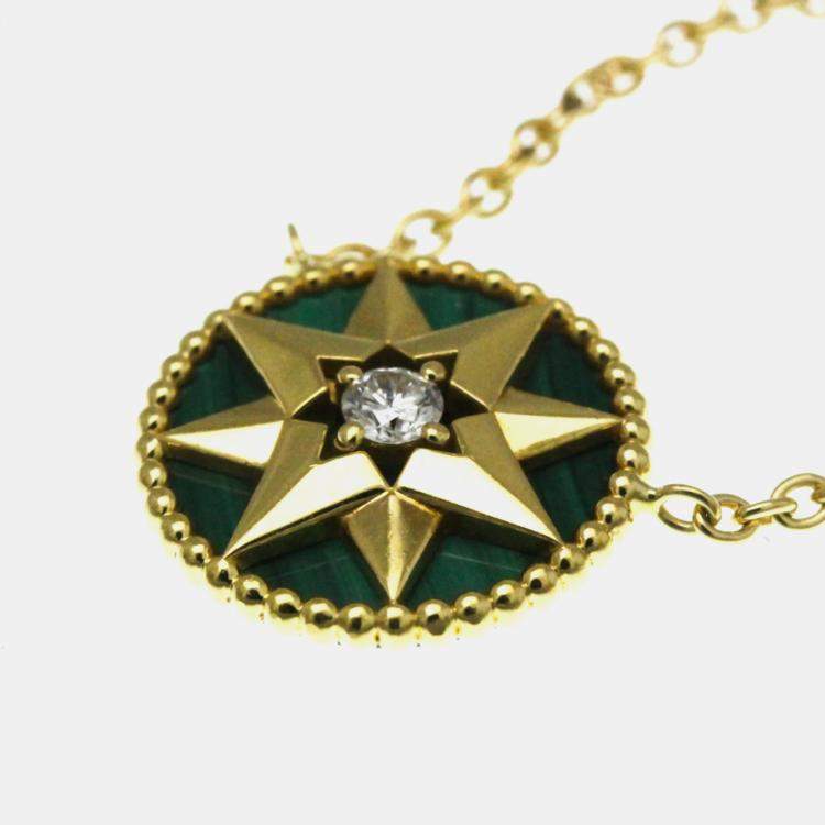 Pre Owned Christian Dior Rose des Vents 18K Yellow Gold Malachite Pendant Necklace