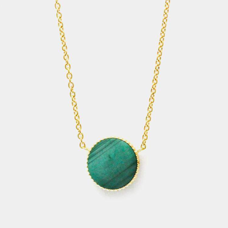 Pre Owned Christian Dior Rose des Vents 18K Yellow Gold Malachite Pendant Necklace